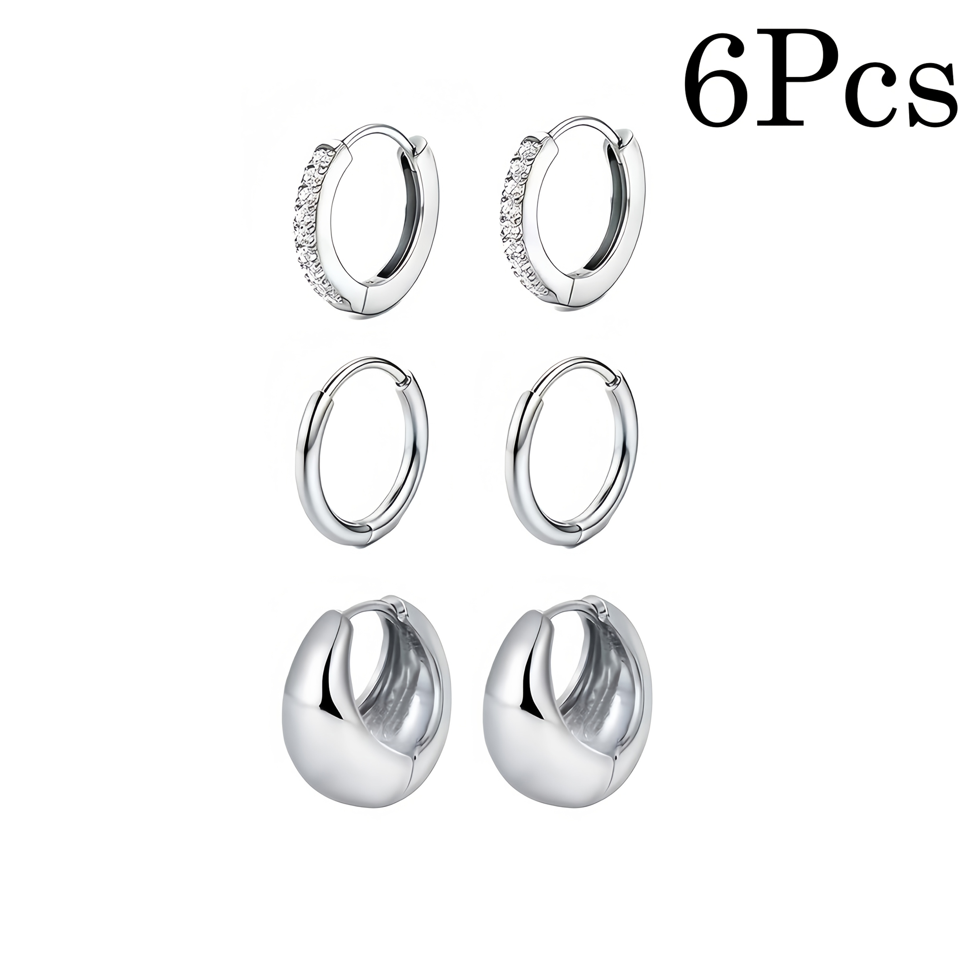 6pc Women's Elegant Hoop Earrings Set — 18K Plated